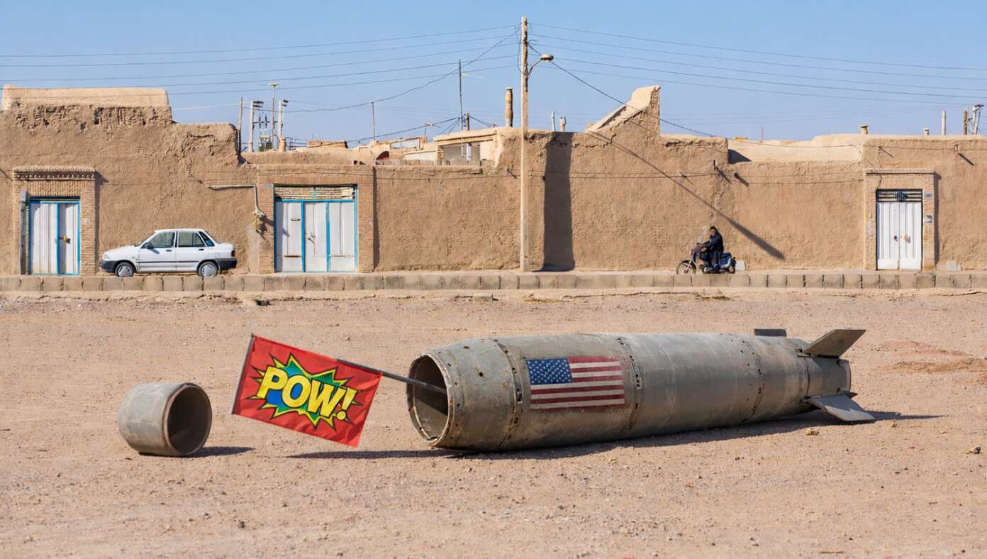 Psych! Trump Drops Bombs That Just Shoot Out Little Flags That Say ‘POW!’ - Featured article image