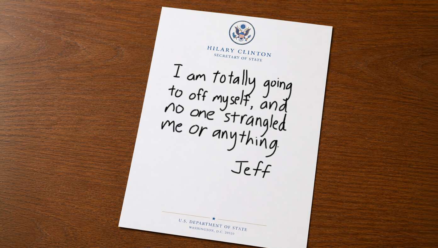 Weird: Epstein Suicide Note Printed On Hillary Clinton's Personal Stationery - Featured article image