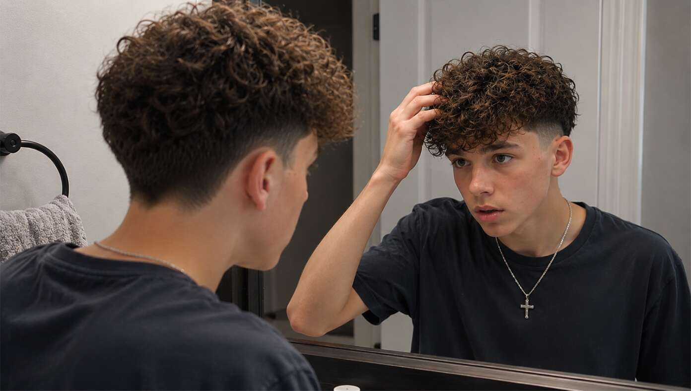 Teen Boy Worried Hair Does Not Look Enough Like He