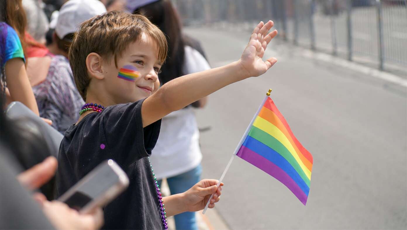Thumbnail for Child Waves At His Teacher And Principal Acting Out Bondage Scene On Pride Parade Float