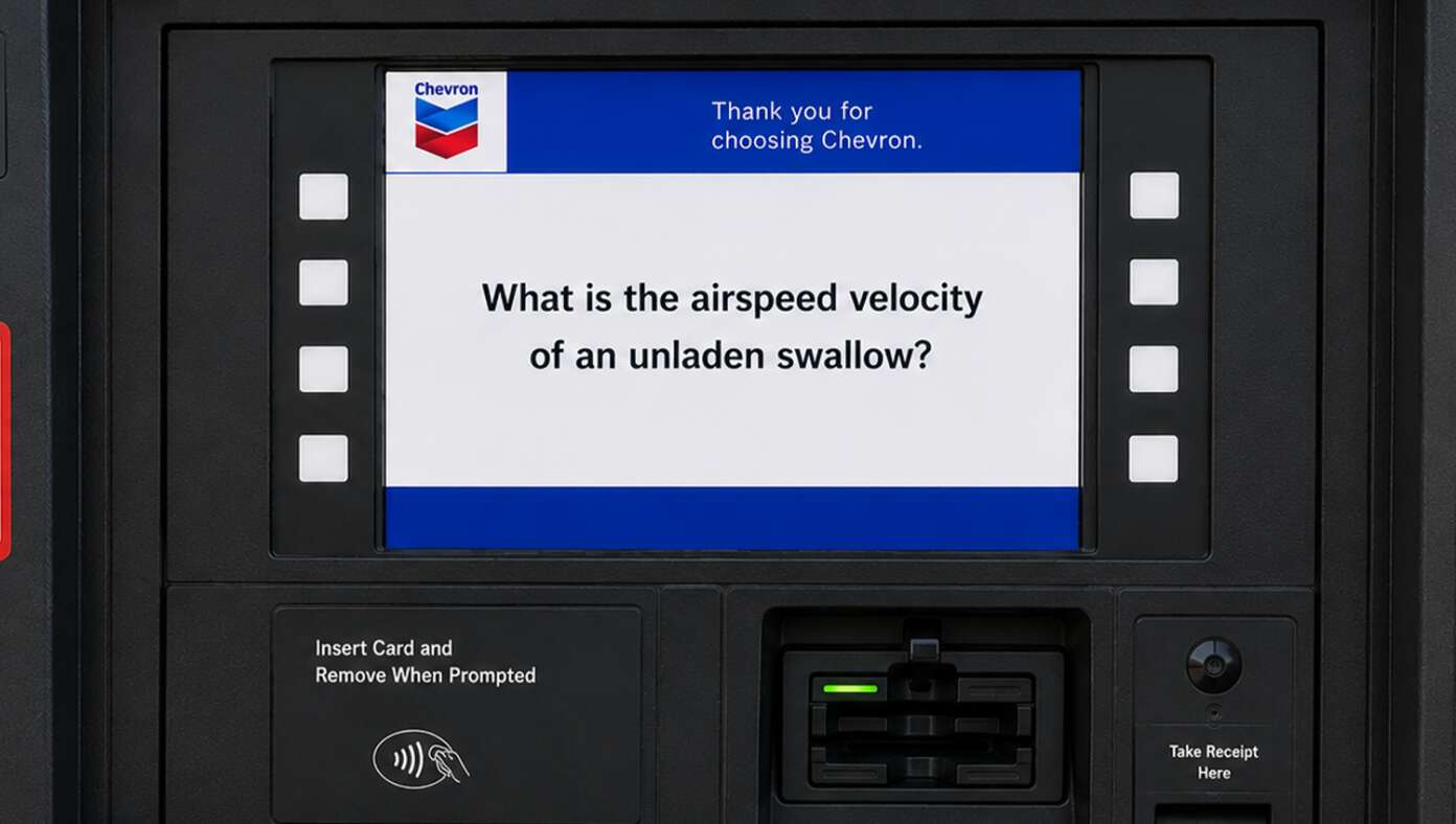 Gas Pump Now Asks If You Want Car Wash, Receipt, Rewards, And If You Know The Airspeed Velocity Of An Unladen Swallow