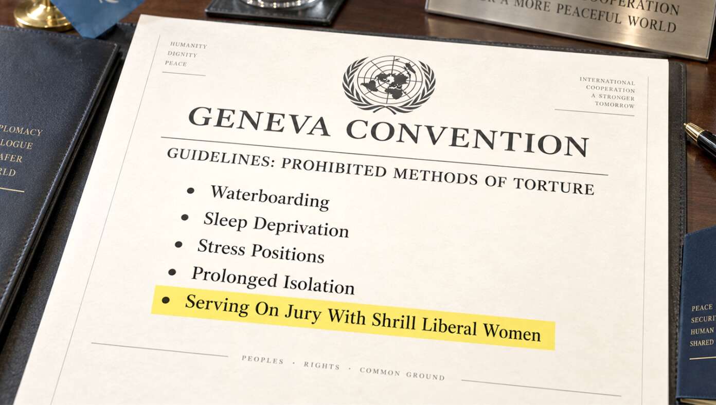 Serving On Jury With Shrill Liberal Women Added To List Of Torture Methods Under Geneva Conventions - Article image